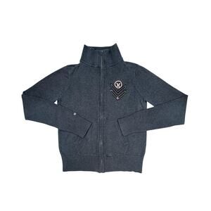 Hurley Charcoal Grey Zip-Up Sweater with Pink Logo - Size L